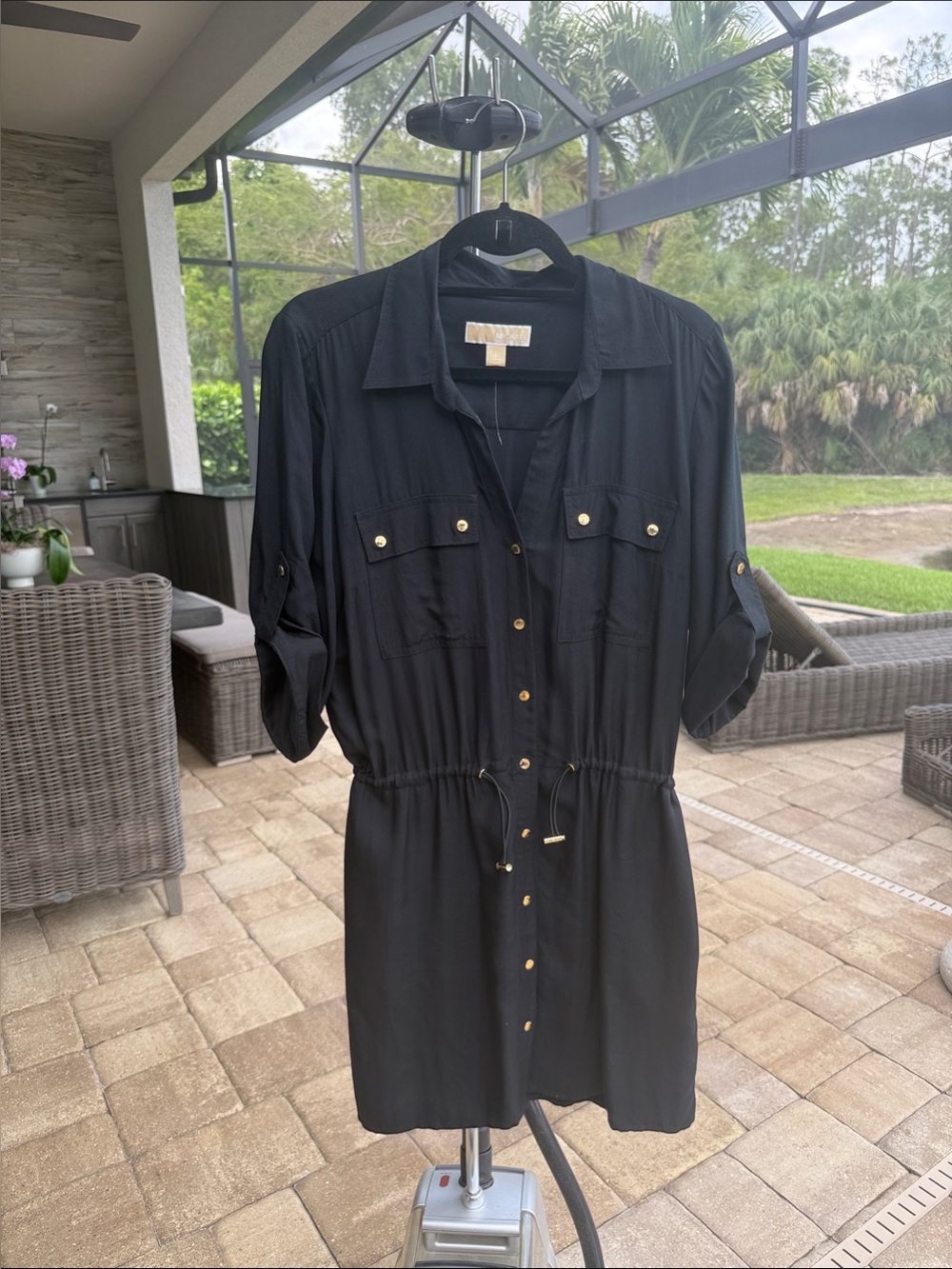 MICHAEL Michael Kors Black Button-Front Drawstring Mini Dress